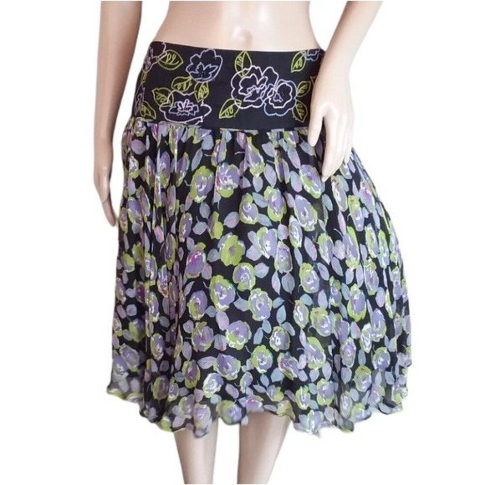 Tyler Boe Silk Purple Pleated Floral Skirt